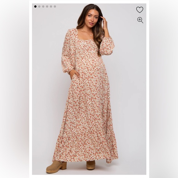 Pinkblush Cream Floral Square Neck Maternity Dress, size Small - Picture 1 of 6